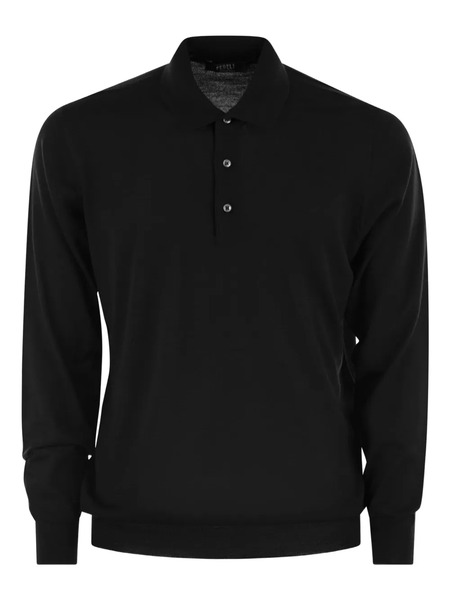  Fedeli Three-button Long-sleeve Polo Shirt - Black 