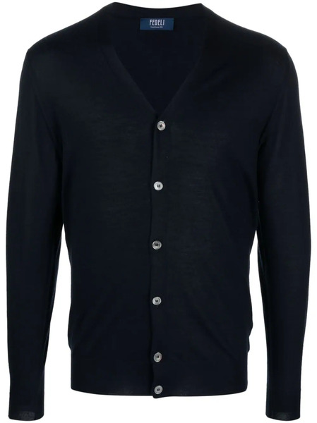  Fedeli V-neck Buttoned Cardigan - Blue 