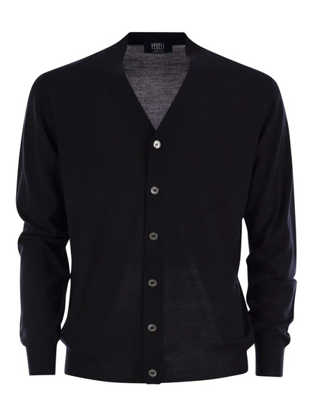  Fedeli V-neck Buttoned Cardigan - Blue 