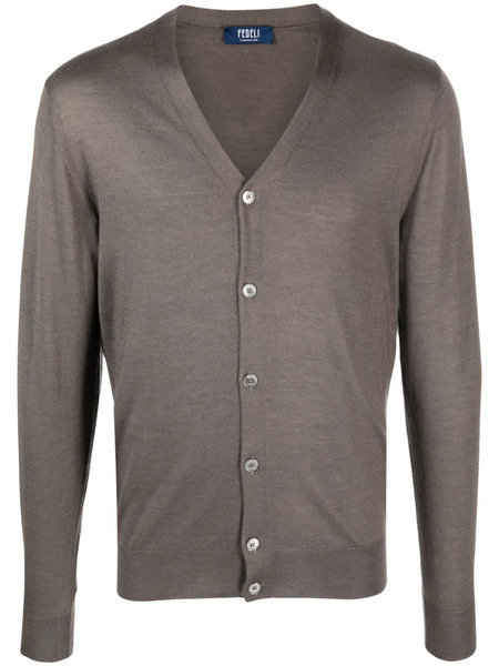  Fedeli V-neck Fine-knit Cardigan - Brown 