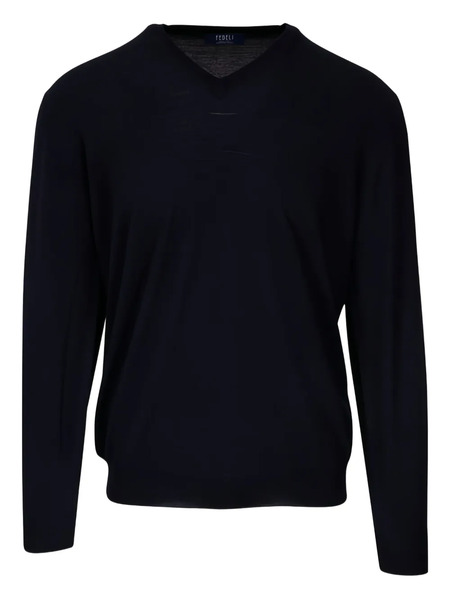  Fedeli V-neck Wool Sweater - Blue 