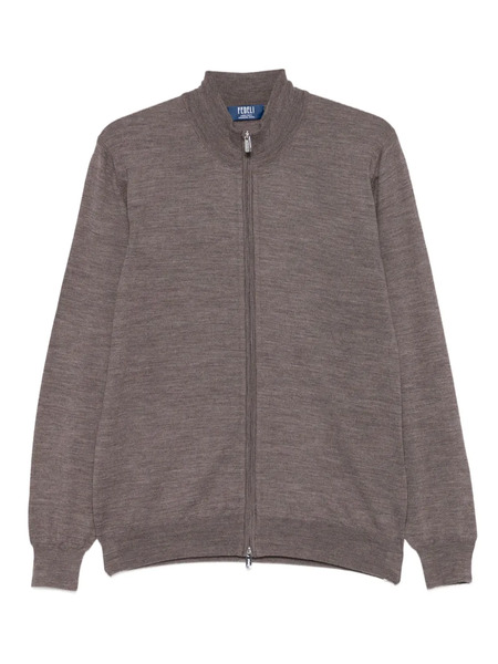  Fedeli Zip-front High-neck Cardigan - Brown 