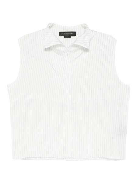  Federico Cina Pinstripe Sleeveless Blouse - White 