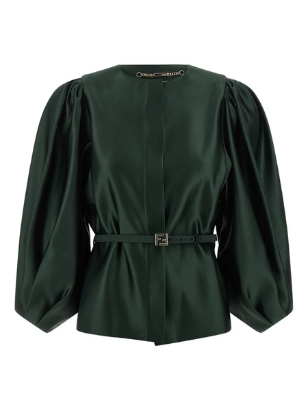  Fendi Balloon-sleeve Belted Blazer - Green 