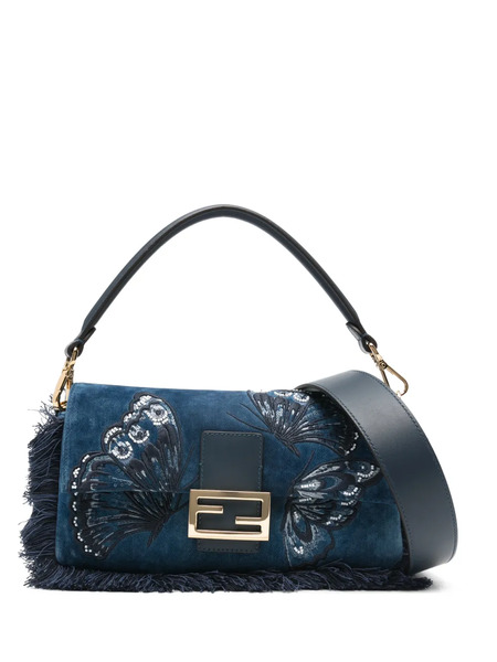  Fendi Butterfly Fringe Baguette Tote Bag - Blue 
