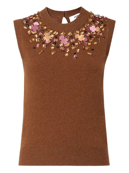  Fendi Crystal-embellished Sleeveless Knitted Top - Brown 