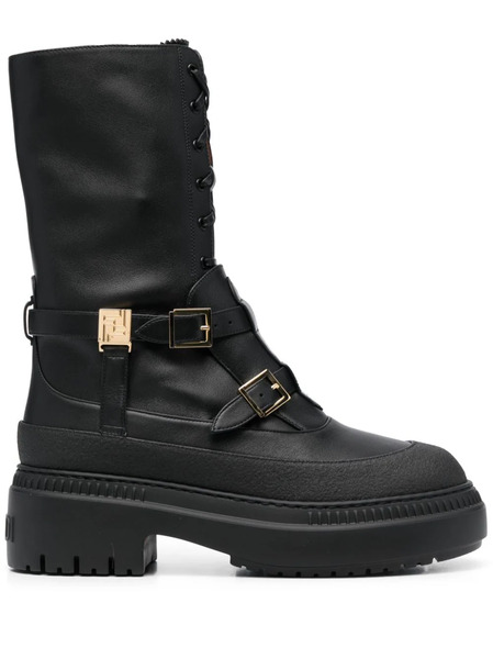  Fendi Delfina Leather Biker Boots - Black 