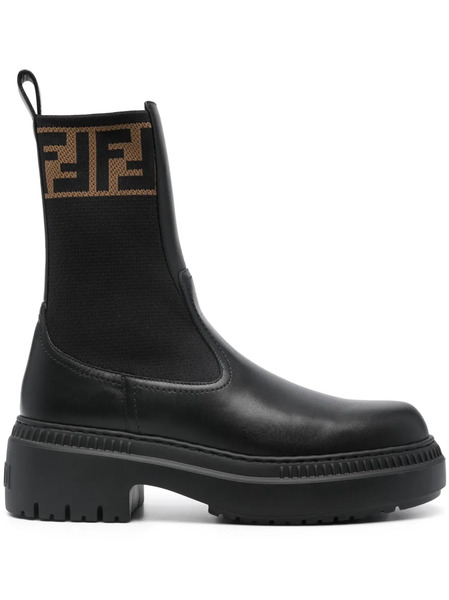  Fendi Domino Leather Ankle Boots - Black 