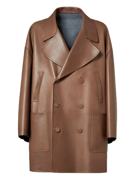 Fendi Double-breasted Lambskin Coat - Brown 