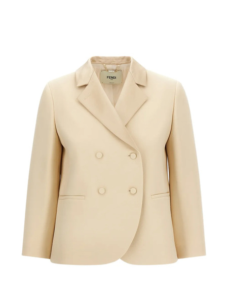  Fendi Double-breasted Silk-lapel Blazer - Neutrals 