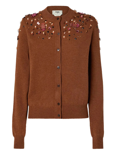  Fendi Embellished Cardigan - Brown 