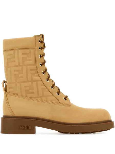  Fendi Embossed-logo Combat Boots - Neutrals 
