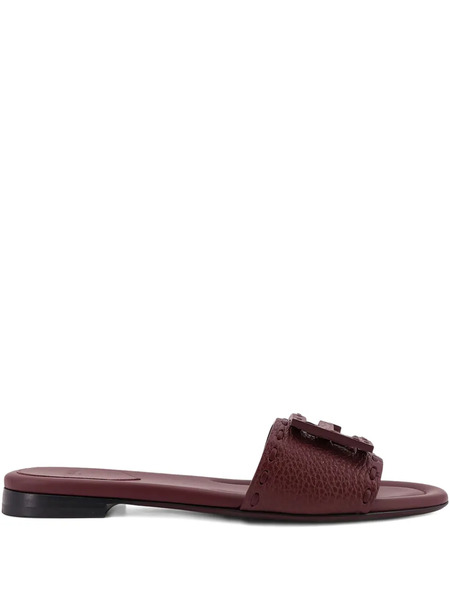  Fendi Embossed Logo Strap Sandals - Brown 