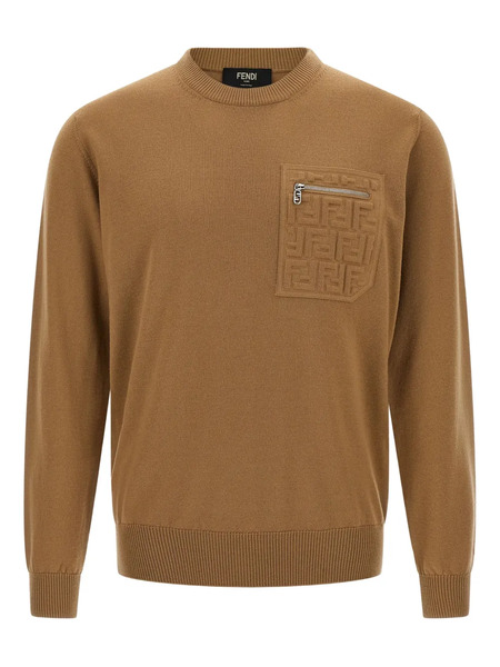  Fendi Embossed-pocket Wool Sweater - Neutrals 