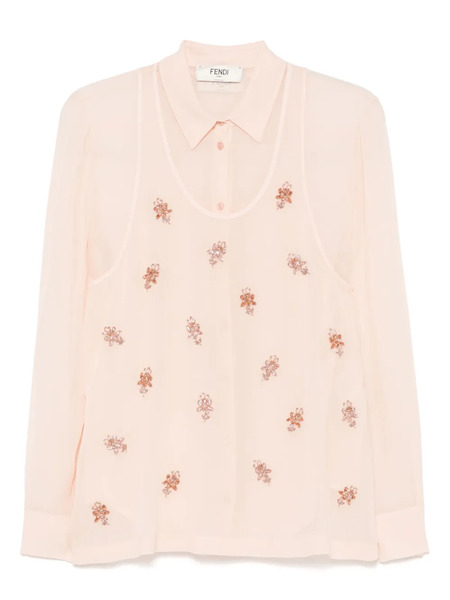  Fendi Embroidered Georgette Shirt - Pink 