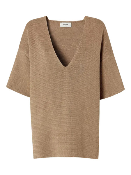  Fendi Embroidered V-neck Top - Brown 