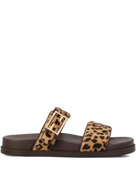  Fendi Feel Leopard-print Buckle Sandals - Brown 
