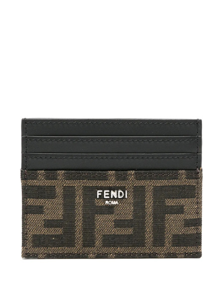  Fendi Ff-jacquard Leather Card Holder - Brown 
