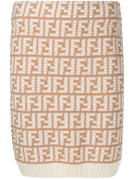  Fendi Ff-logo Pattern Knit Skirt - Neutrals 