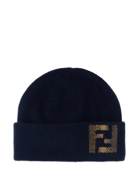  Fendi Ff-motif Wool Beanie - Blue 