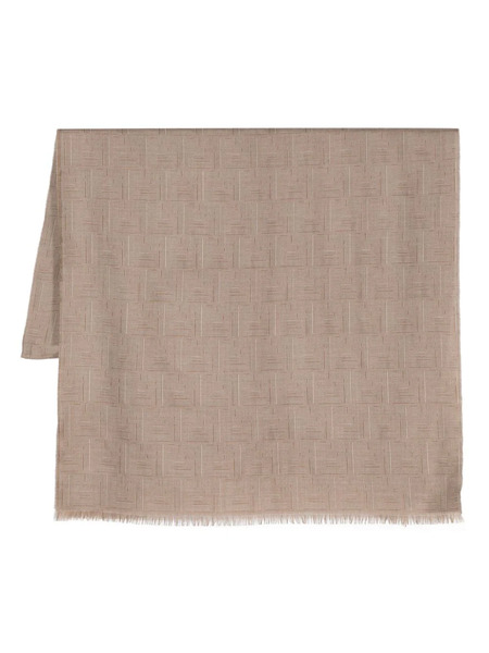  Fendi Ff-pattern Frayed-edge Scarf - Brown 