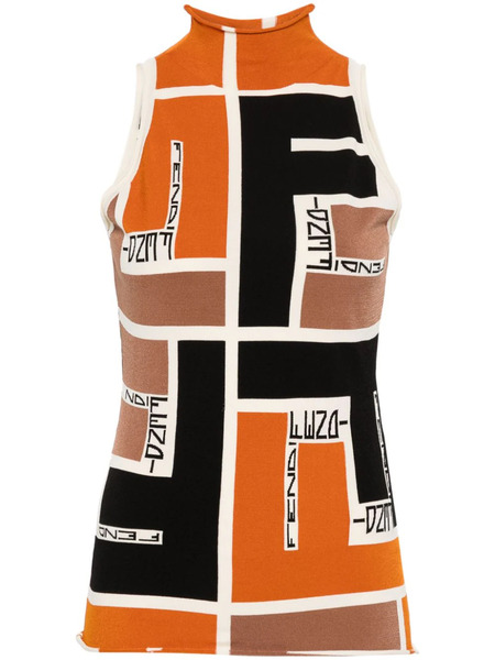  Fendi Ff Puzzle Print Knitted Top - Orange 