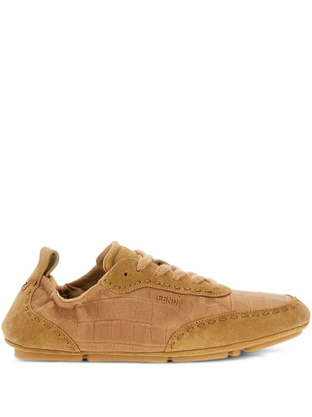  Fendi Fit Crocodile-effect Lace-up Sneakers - Brown 