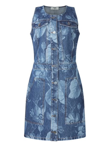  Fendi Floral-print Button-front Dress - Blue 