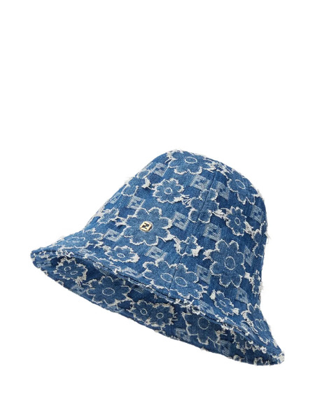  Fendi Flower-embroidered Denim Hat - Blue 