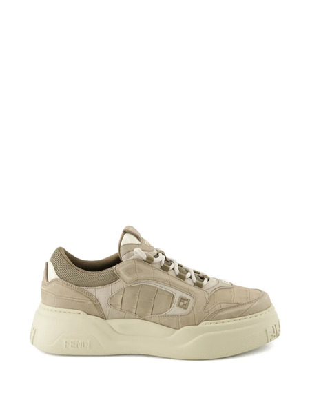  Fendi Force Crocodile-effect Logo Sneakers - Grey 