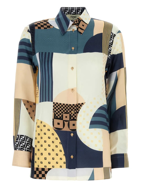  Fendi Geometric-print Silk Shirt - Neutrals 