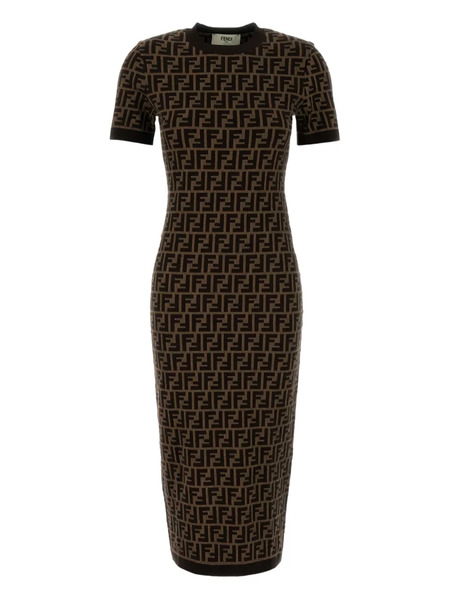  Fendi Jacquard Fitted Mini Dress - Brown 