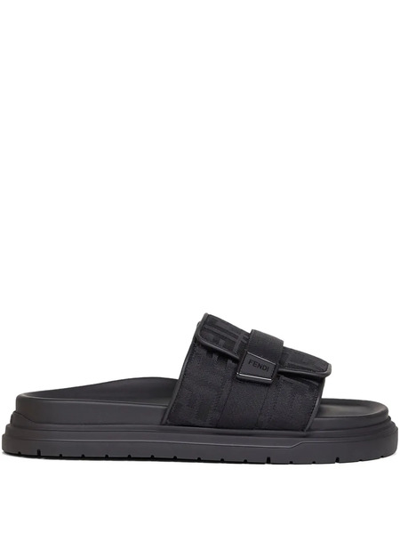  Fendi Jacquard Strap Slides - Black 