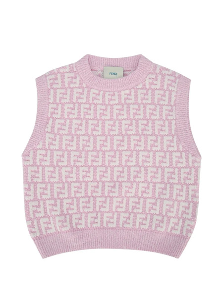  Fendi Kids Allover Pattern Knit Top - Pink 