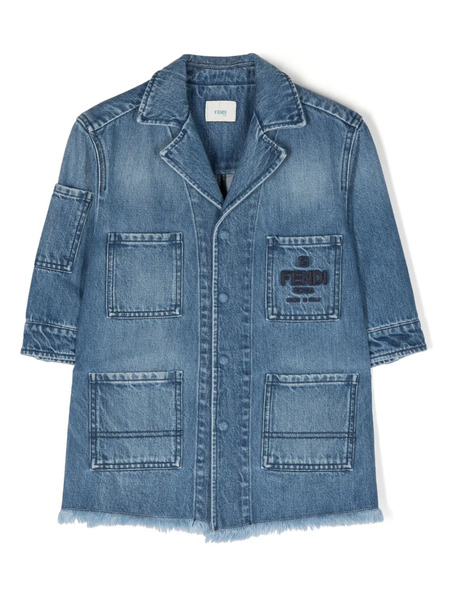  Fendi Kids Embroidered-logo Buttoned Denim Coat - Blue 