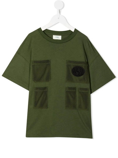  Fendi Kids Ff Logo-patch Multi-pocket T-shirt - Green 