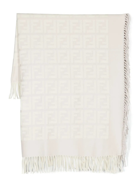  Fendi Kids Ff Monogram-print Fringed Blanket - Neutrals 