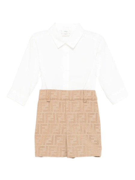 Fendi Kids Ff-pattern Shirt Romper - Neutrals 