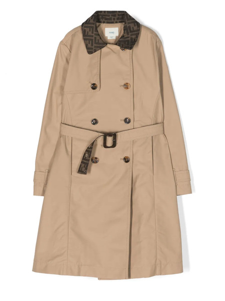  Fendi Kids Ff-print Double-breasted Trench Coat - Neutrals 