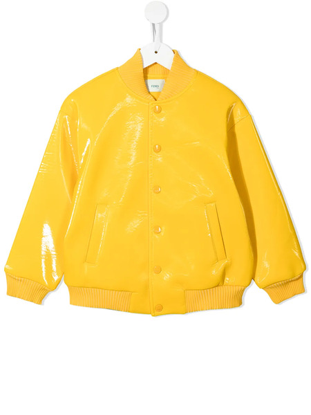  Fendi Kids High-shine Bomber Jacket - Yellow 