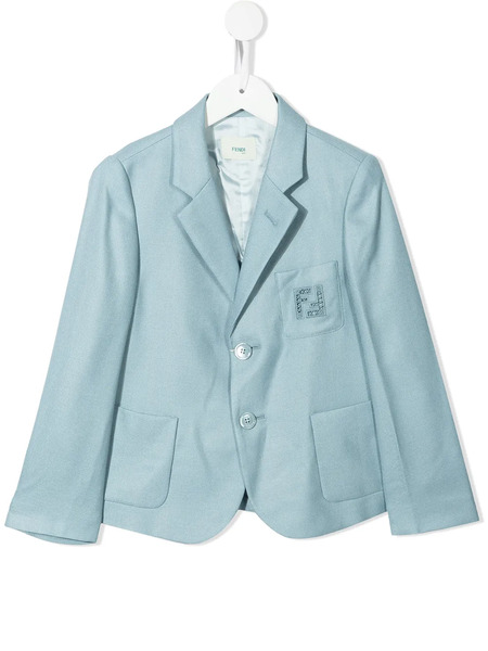  Fendi Kids Logo-embroidered Single-breasted Blazer - Blue 