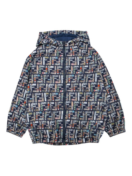  Fendi Kids Patterned Hooded Jacket - Blue 