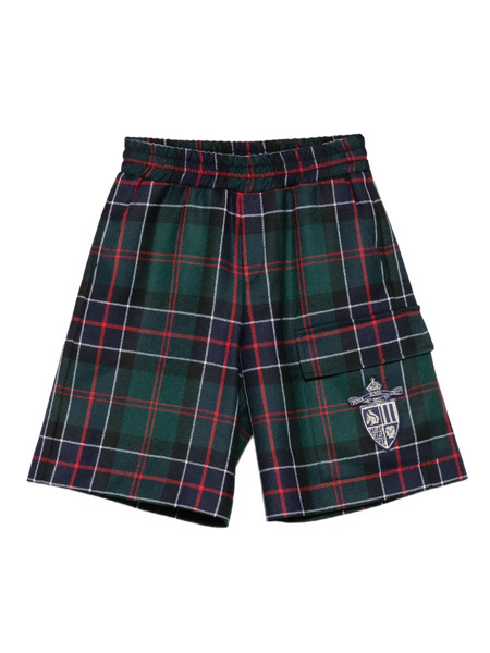  Fendi Kids Plaid Patch-pocket Shorts - Green 