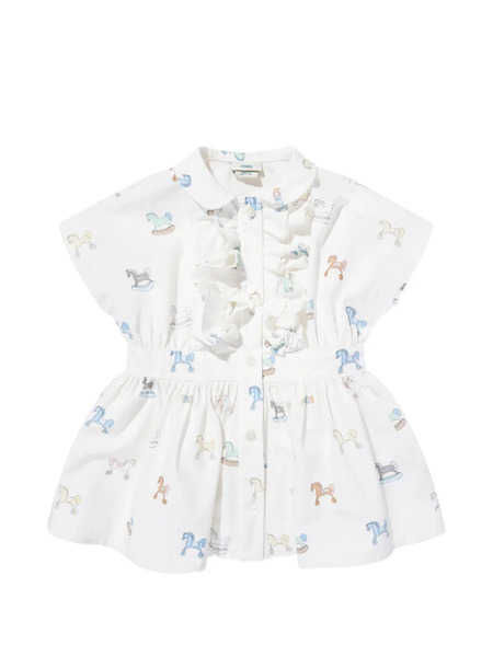  Fendi Kids Ruffled Pattern Dress - White 