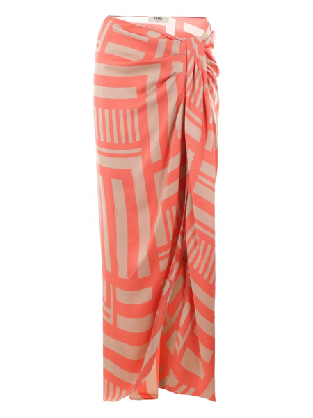  Fendi Labyrinth Knotted Full Silk Skirt - Orange 
