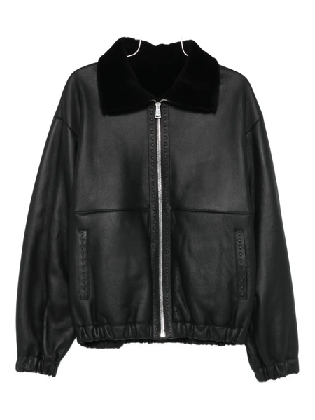  Fendi Leather Bomber Jacket - Black 