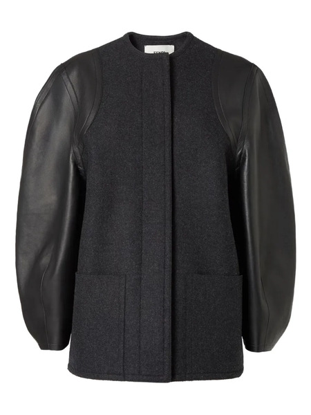  Fendi Leather-paneled Wool Jacket - Black 