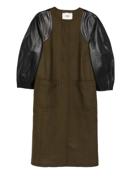  Fendi Leather-sleeves Wool Coat - Green 