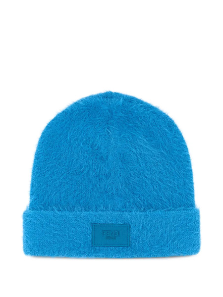  Fendi Light-blue Logo-patch Beanie Hat 