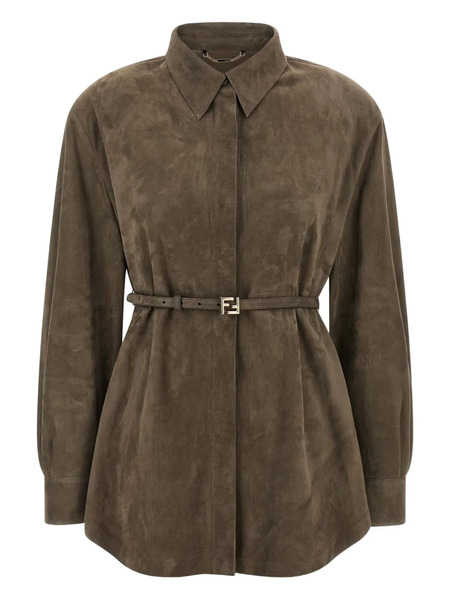  Fendi Logo-belt Suede Shirt - Grey 